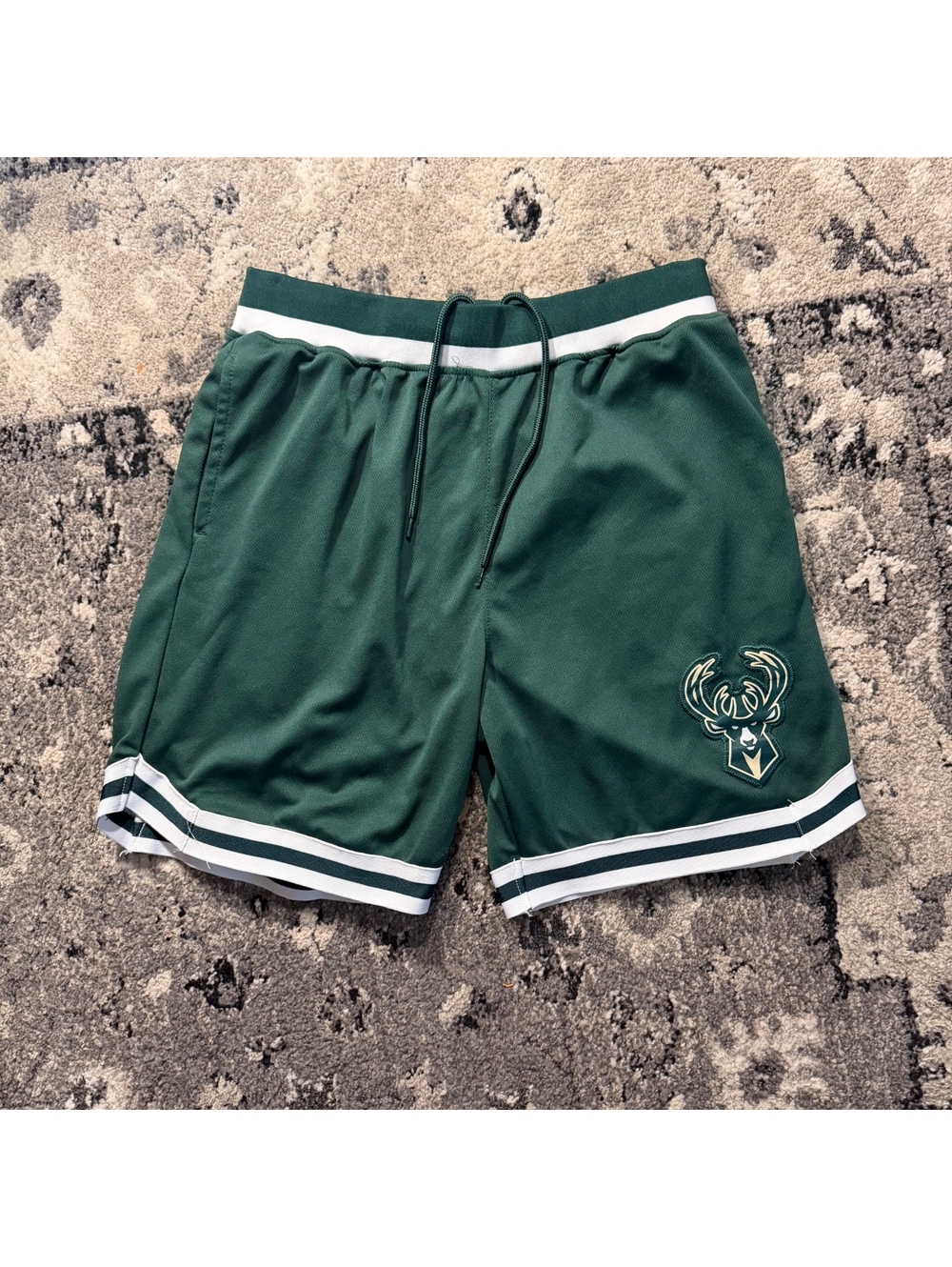 Milwaukee Bucks Dark Green Basketball Shorts with White Stri